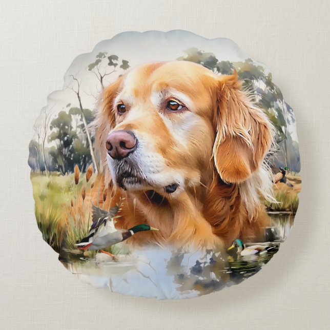 Golden Retriever Rundes Kissen (Vorderseite)