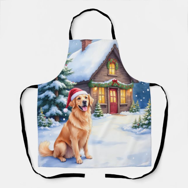 Golden Retriever Rustic Cabin Santa Hat Christmas Schürze (Vorderseite)