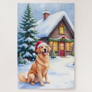 Golden Retriever Rustic Cabin Santa Hut Weihnachte