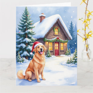 Golden Retriever Rustic Cabin Santa Hut Weihnachte Karte