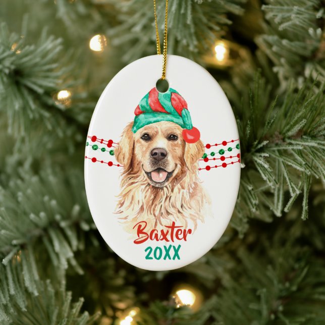 Golden Retriever Santa Hat Holiday String Beads Keramik Ornament (Baum)