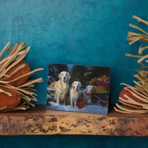 Golden Retriever Schnee-Schlitten Weihnachtsdekora Fotoplatte