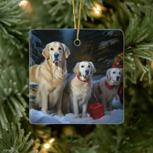 Golden Retriever Schnee-Schlitten Weihnachtsdekora Keramikornament