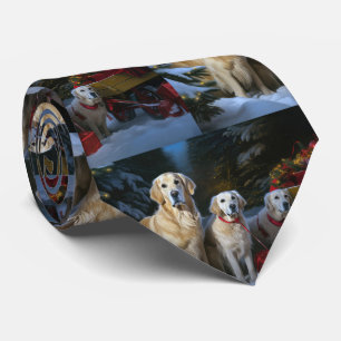 Golden Retriever Schnee-Schlitten Weihnachtsdekora Krawatte