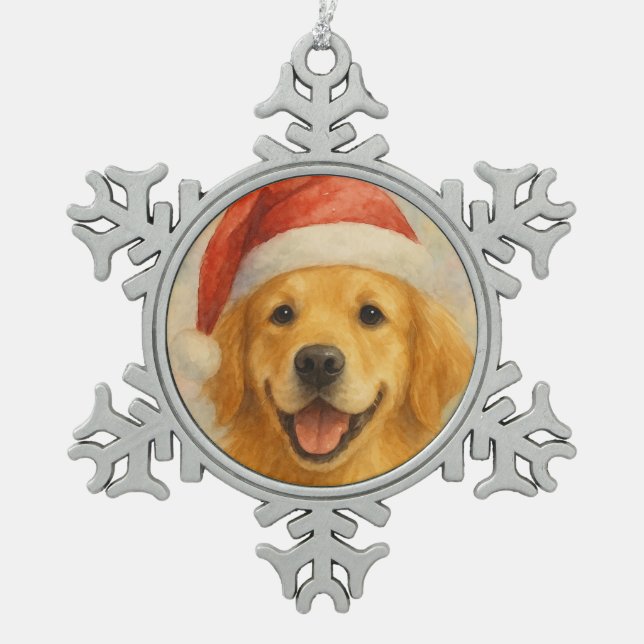 Golden Retriever Schneeflocken Zinn-Ornament (Vorderseite)