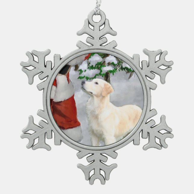 Golden Retriever Schneeflocken Zinn-Ornament (Vorderseite)