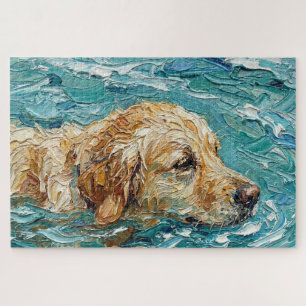 Golden Retriever Schwimmen I Türkisblaue Farbe