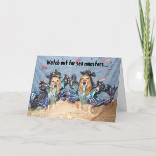 Golden Retriever Sea Monster Halloween Karte