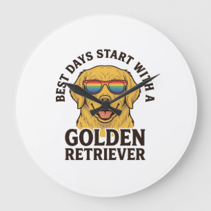 Golden Retriever-Shirt mit Retro-Sonnenbrille Hund Große Wanduhr