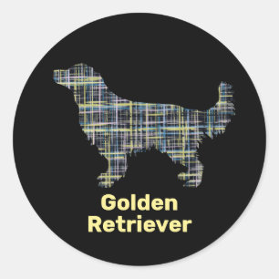 Golden Retriever Silhouette Gelb & Schwarz Grid Runder Aufkleber