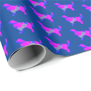 Golden Retriever Silhouette Pink & Blue Blue Gift Geschenkpapier