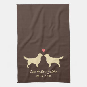 Golden Retriever Silhouetten mit Herz und Text Handtuch