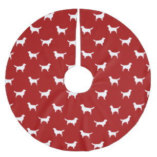 Golden Retriever Silhouetten Muster auf Rot Polyester Weihnachtsbaumdecke