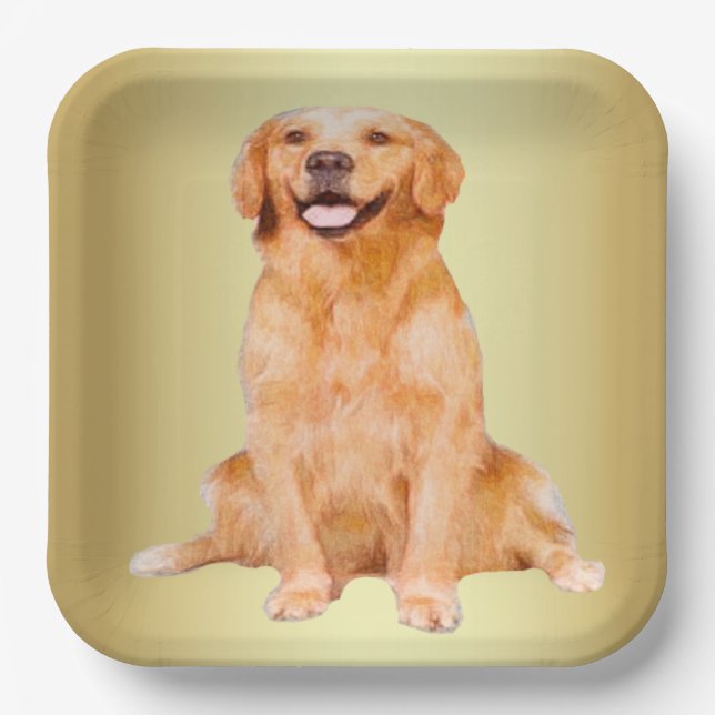 Golden Retriever Sitzen Pappteller (Vorderseite)