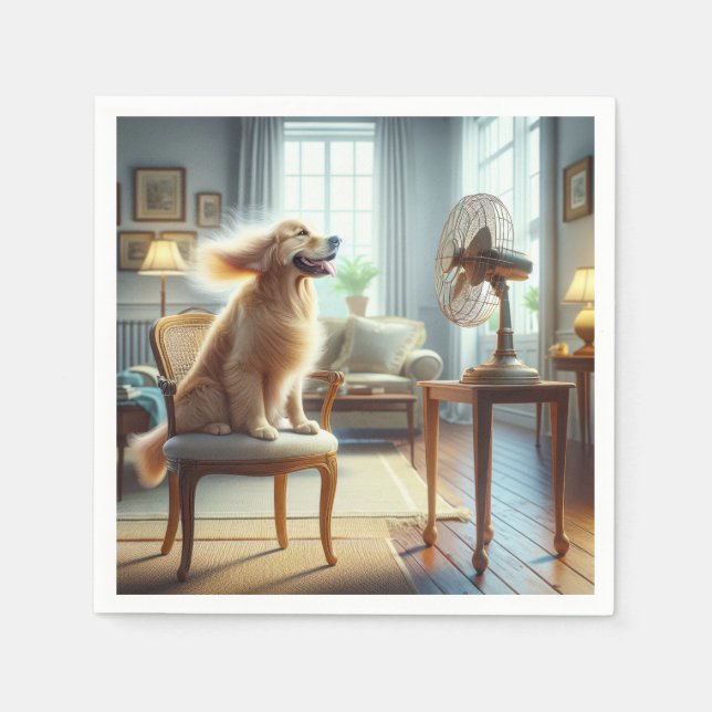 Golden Retriever sitzend vor dem Lüfter Serviette (Vorderseite)