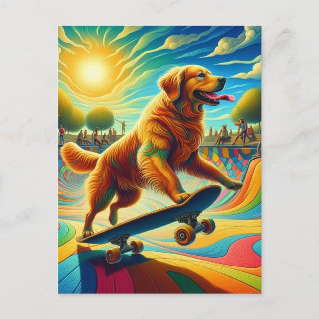 Golden Retriever Skateboarding Postkarte (Vorderseite)