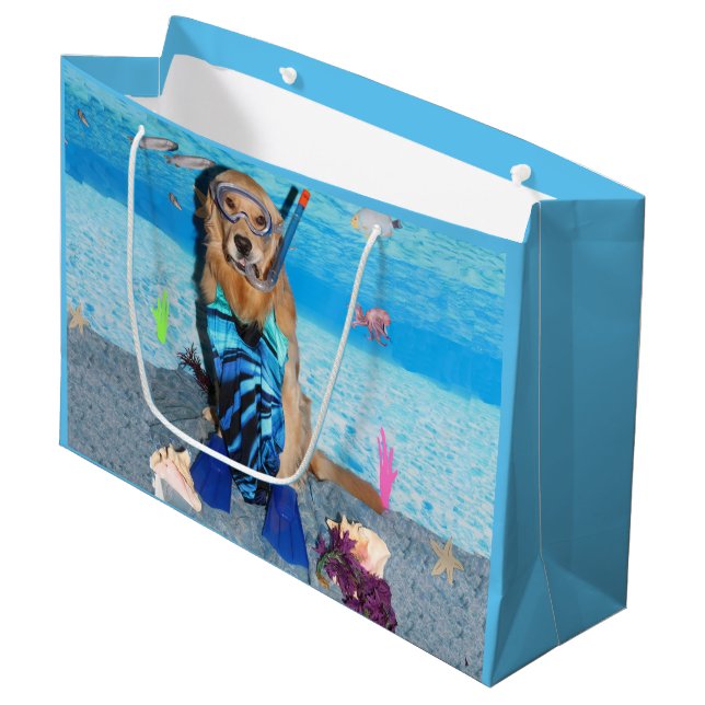 Golden retriever Snorkeler Große Geschenktüte (Vorderseite Schrägansicht)