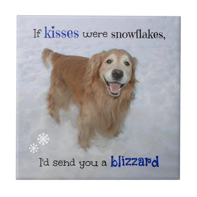 Golden Retriever Snowflake Kisses Fliese (Vorderseite)