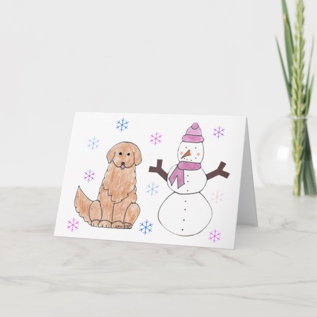 Golden Retriever & Snowman Feiertagskarte (Vorderseite)