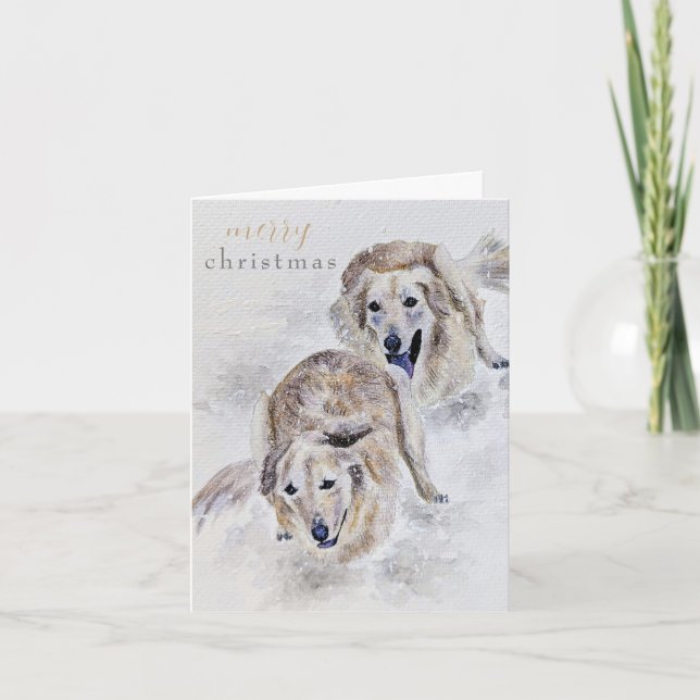 Golden Retriever Snowy Christmas Karte (Vorderseite)