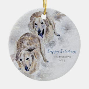 Golden Retriever Snowy Holiday Keramik Ornament