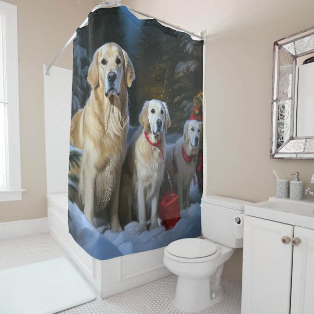 Golden Retriever Snowy Sleigh Weihnachtsdekor Duschvorhang (Beispiel)