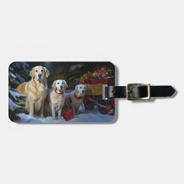Golden Retriever Snowy Sleigh Weihnachtsdekor Gepäckanhänger (Vorderseite horizontal)
