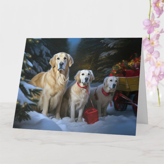 Golden Retriever Snowy Sleigh Weihnachtsdekor Karte (Orchidee)