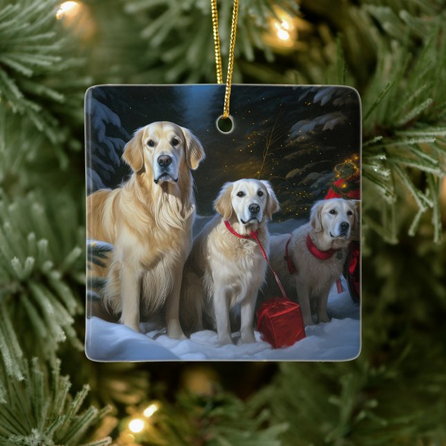 Golden Retriever Snowy Sleigh Weihnachtsdekor Keramikornament (Baum)