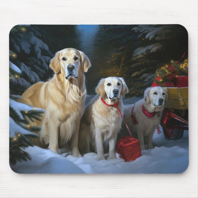 Golden Retriever Snowy Sleigh Weihnachtsdekor Mousepad (Vorne)