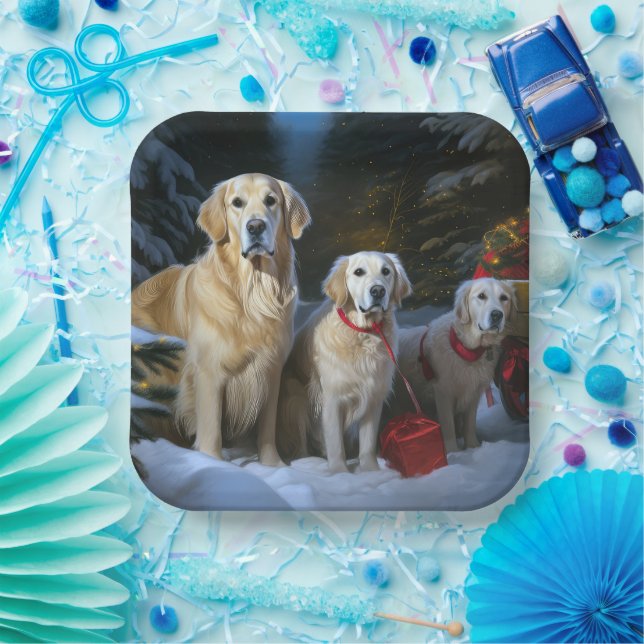 Golden Retriever Snowy Sleigh Weihnachtsdekor Pappteller (Party)
