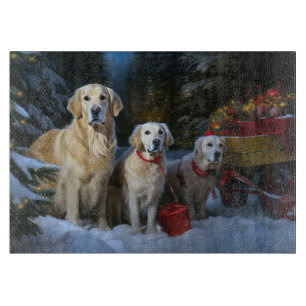 Golden Retriever Snowy Sleigh Weihnachtsdekor Schneidebrett