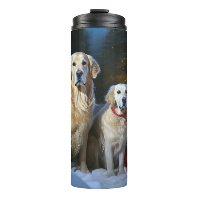 Golden Retriever Snowy Sleigh Weihnachtsdekor Thermosbecher (Vorderseite)