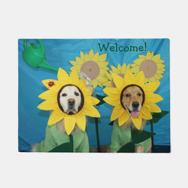 Golden retriever-Sonnenblume-Willkommen Fußmatte (Vorderseite)