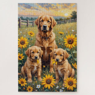 Golden Retriever Sonnenblumen Wiese Kunst
