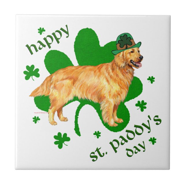 Golden Retriever St Paddy's Day Fliese (Vorderseite)