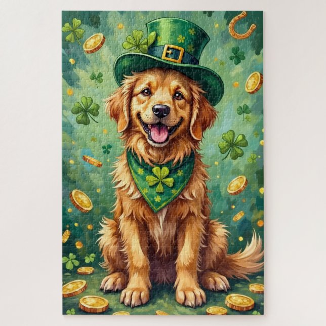 Golden Retriever St Patrick’s Day Lucky Dog (Vertikal)