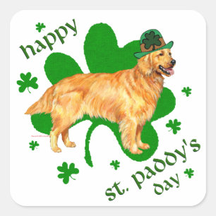 Golden Retriever St. Patrick's Day Quadratischer Aufkleber