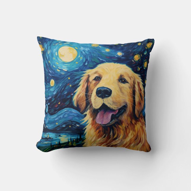 Golden Retriever Starry Night Kissen (Vorderseite)