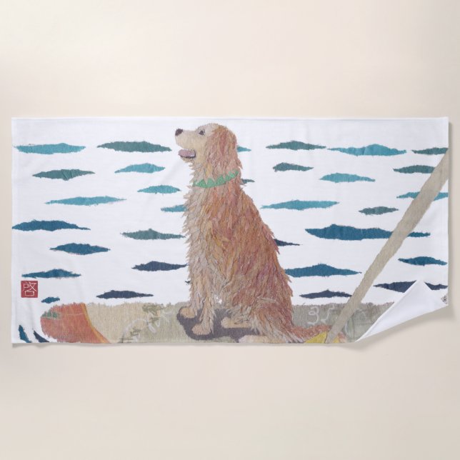 Golden retriever, Strand-Hund, modern Strandtuch (Vorderseite)