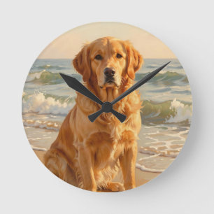 Golden Retriever Strand Ozean Portrait Runde Wanduhr