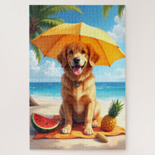 Golden Retriever Strandentspannungsszene