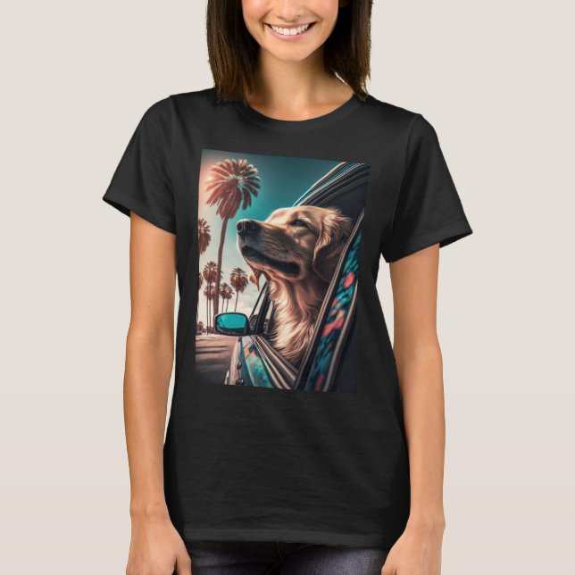 Golden Retriever Sunglasses Beach Palm Trees Car S T-Shirt (Vorderseite)
