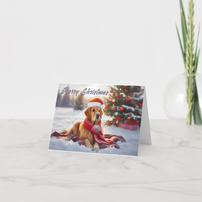 Golden Retriever sur la carte de Noël neige (Devant)