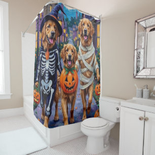 Golden Retriever Süßigkeitenbetteln Halloween Duschvorhang