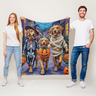Golden Retriever Süßigkeitenbetteln Halloween Fleecedecke