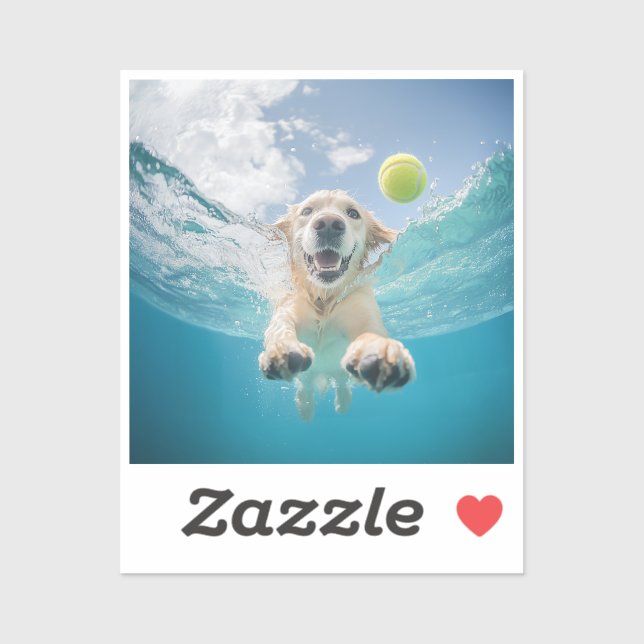 Golden Retriever Tauchen Tennis Ball Unterwasser Aufkleber (Blatt)