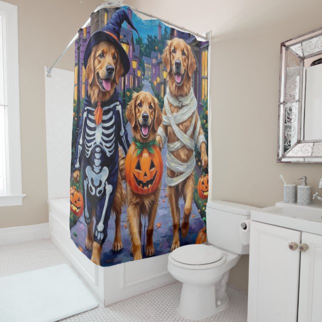Golden Retriever Trick-or-Treating Halloween Duschvorhang (Beispiel)