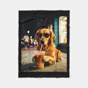 Golden Retriever trinkt eisgekühlten Kaffee Lustig Fleecedecke