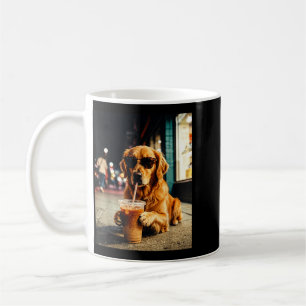 Golden Retriever trinkt eisgekühlten Kaffee Lustig Kaffeetasse